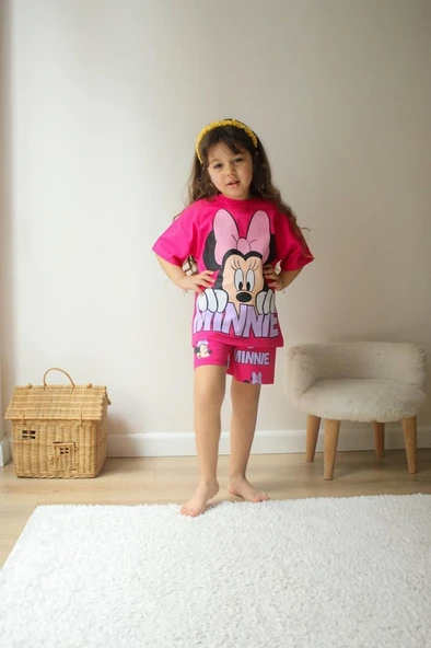 KIZ ÇOCUK KARAKTER MODELLİ BASKILI ŞORTLU PAMUK TAKIM - Resim 9