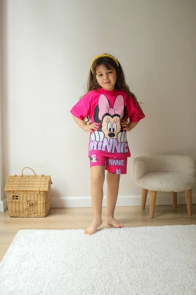 KIZ ÇOCUK KARAKTER MODELLİ BASKILI ŞORTLU PAMUK TAKIM - Resim 7