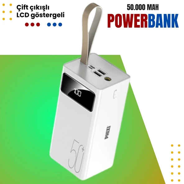 Phixi Force P50 50.000mAh 2 Çıkışlı LCD Göstergeli Powerbank – Yüksek Kapasiteli Taşınabilir Şarj