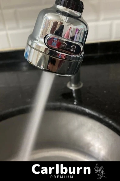 Ayarlanabilir Sert Plastik Krom 3 Fonksiyonlu 360 Derece Döner Tasarruflu Lavabo Başlığı Musluk Ucu - 4