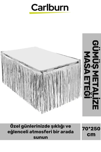 Özel Üretim Püsküllü Işıltılı Doğum Günü Cinsiyet Parti Eğlence 70*250 cm Metalize Masa Eteği Gümüş