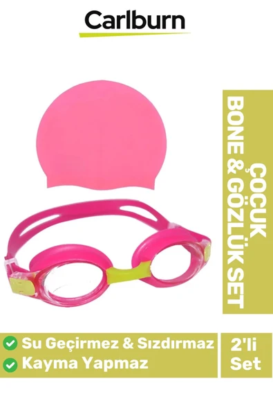 Kaymaz Su Geçirmez Silikon Yüzücü Elastik Yüzme Şapkası Havuz Deniz Bone Gözlük 2’li Çocuk Seti