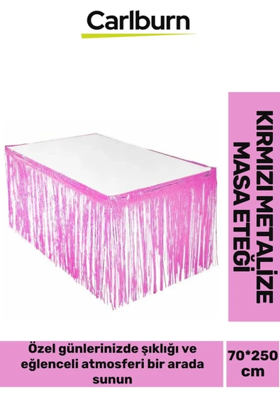 Özel Üretim Püsküllü Işıltılı Doğum Günü Cinsiyet Parti Eğlence 70*250 cm Metalize Masa Eteği Pembe
