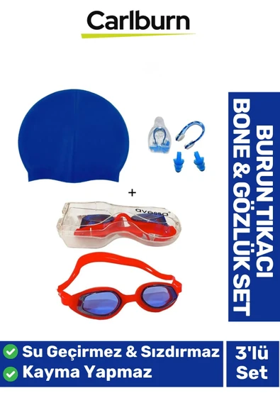 Su Geçirmez Silikon Havuz Deniz Bone Şapkası Yüzücü Gözlüğü Elastik Burun Tıkacı 3’lü Yetişkin Seti