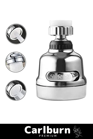 Ayarlanabilir Sert Plastik Krom 3 Fonksiyonlu 360 Derece Döner Tasarruflu Lavabo Başlığı Musluk Ucu - 2