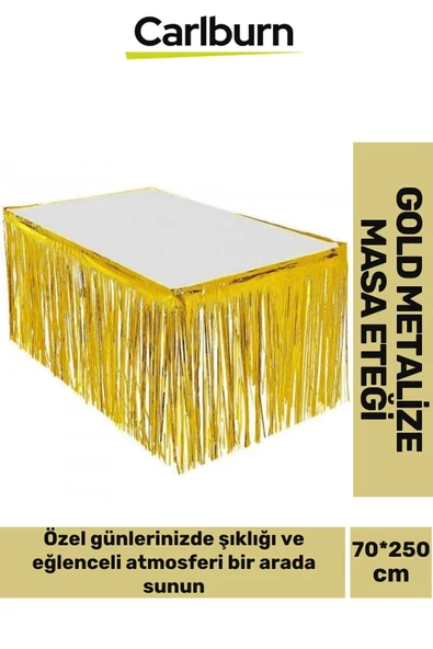 Özel Üretim Püsküllü Işıltılı Doğum Günü Cinsiyet Parti Eğlence 70*250 cm Metalize Masa Eteği - Gold