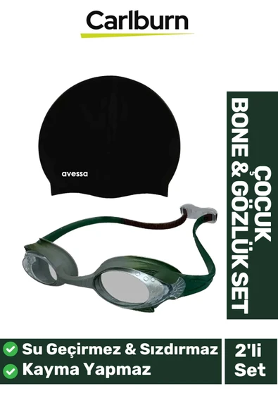 Kaymaz Su Geçirmez Silikon Yüzücü Elastik Yüzme Şapkası Havuz Deniz Bone Gözlük 2’li Çocuk Seti