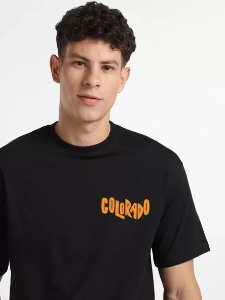 Erkek Baskılı Oversize T-shirt - Siyah - 3