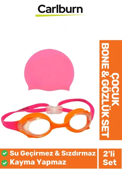 Kaymaz Su Geçirmez Silikon Yüzücü Elastik Yüzme Şapkası Havuz Deniz Bone Gözlük 2’li Çocuk Seti
