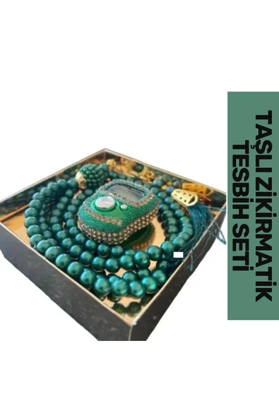 Özel Üretim Hac Umre Dua Kandil 5 Haneli Lcd Ekranlı Hafızalı Taşlı Zikirmatik 99'lu İnci Tesbih Set - 3