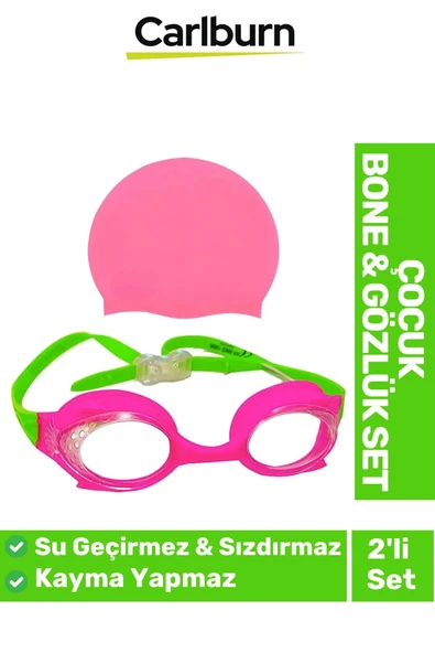 Kaymaz Su Geçirmez Silikon Yüzücü Elastik Yüzme Şapkası Havuz Deniz Bone Gözlük 2’li Çocuk Seti