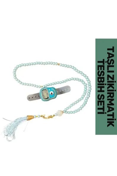 Özel Üretim Hac Umre Dua Kandil 5 Haneli Lcd Ekranlı Hafızalı Taşlı Zikirmatik 99'lu İnci Tesbih Set - 2