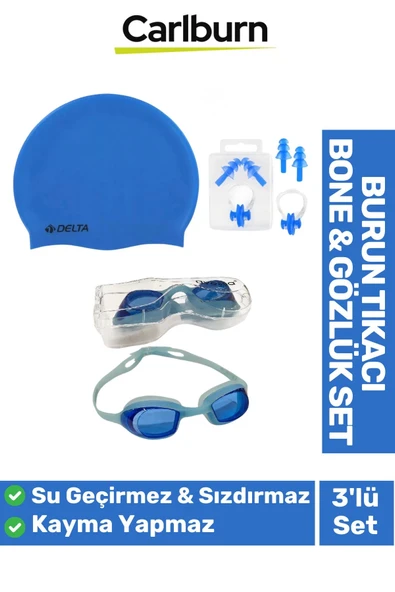 Su Geçirmez Silikon Havuz Deniz Bone Şapkası Yüzücü Gözlüğü Elastik Burun Tıkacı 3’lü Yetişkin Seti