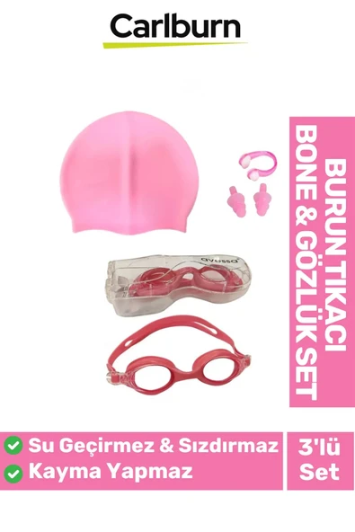 Su Geçirmez Silikon Havuz Deniz Bone Şapkası Yüzücü Gözlüğü Elastik Burun Tıkacı 3’lü Yetişkin Seti