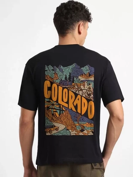 Erkek Baskılı Oversize T-shirt - Siyah - 2