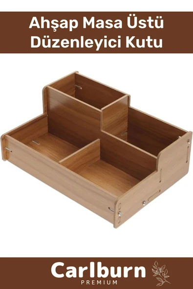 Premium Demonte 4 Gözlü Bölmeli Kırtasiye Kalem Makyaj Malzemesi Ahşap Masaüstü Düzenleyici Kutu
