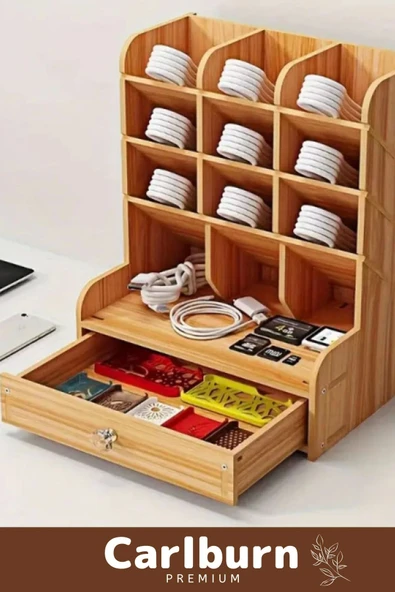 Özel Üretim Demonte Ev Ofis Çalışma Masası Dayanıklı Kolay Montaj Bölmeli Çekmeceli Ahşap Organizer - 2