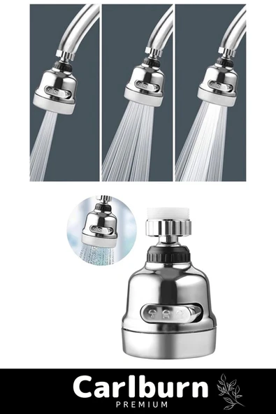 Ayarlanabilir Sert Plastik Krom 3 Fonksiyonlu 360 Derece Döner Tasarruflu Lavabo Başlığı Musluk Ucu - 3