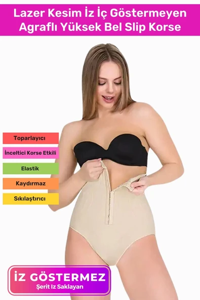 Premium Kaymaz Vücut Şekillendiren Toparlayıcı Sıkılaştırıcı Çıtçıtlı Agraflı Yüksek Bel Slip Korse ürün görseli