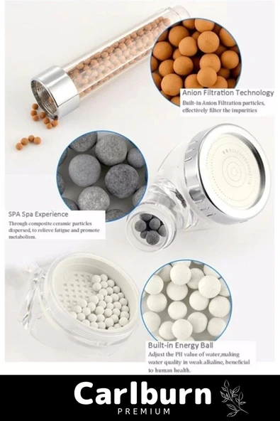 Paslanmaz Filtreli Su Tasarruflu Arıtmalı Duş Başlığı Doğal Taş Boncuklu Başlık Hortum Mafsal Seti - 2