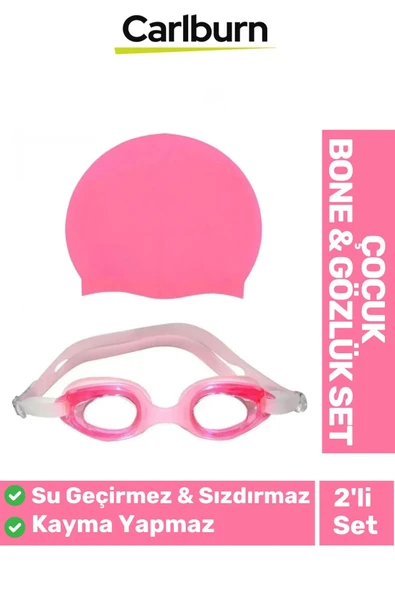 Kaymaz Su Geçirmez Silikon Yüzücü Elastik Yüzme Şapkası Havuz Deniz Bone Gözlük 2’li Çocuk Seti