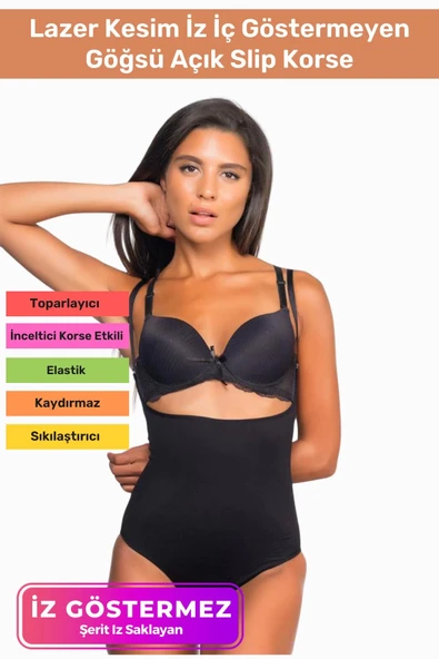 Özel Üretim Lazer Kesim İz Göstermeyen Kaymaz Toparlayıcı Vücut Şekillendirici Göğsü Açık Slip Korse ürün görseli 1
