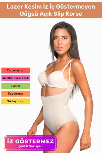 Özel Üretim Lazer Kesim İz Göstermeyen Kaymaz Toparlayıcı Vücut Şekillendirici Göğsü Açık Slip Korse ürün görseli