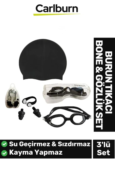 Su Geçirmez Silikon Havuz Deniz Bone Şapkası Yüzücü Gözlüğü Elastik Burun Tıkacı 3’lü Çocuk Seti