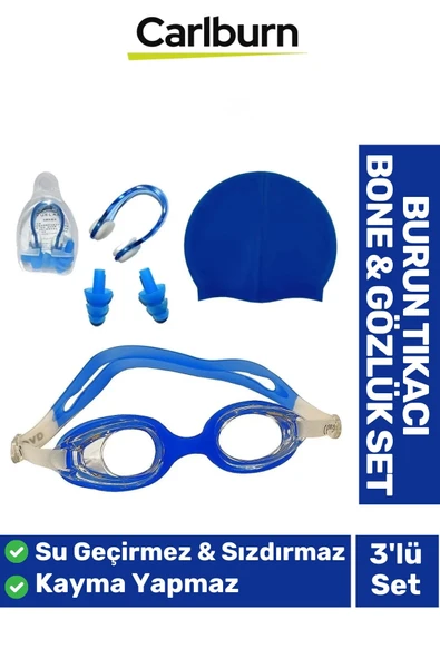 Su Geçirmez Silikon Havuz Deniz Bone Şapkası Yüzücü Gözlüğü Elastik Burun Tıkacı 3’lü Çocuk Seti