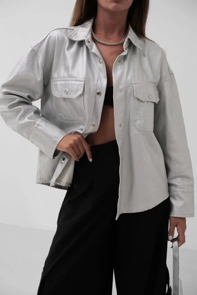 Metalik Denim Ceket - 3