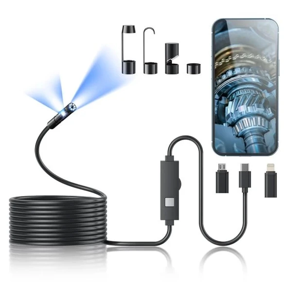 Kinpthy Işıklı Endoskop Kamera LED Işıklı 1920P HD Borescope