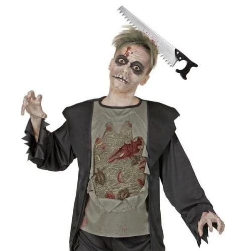 Kafaya Saplanmış Halloween Kanlı Testere Şaka Tacı - Resim 4