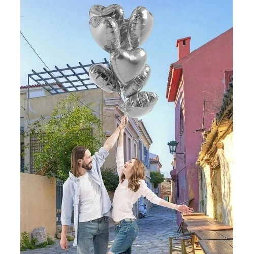 Gümüş Kalp Şekilli Uçan Balon Folyo 10 Adet - Resim 3