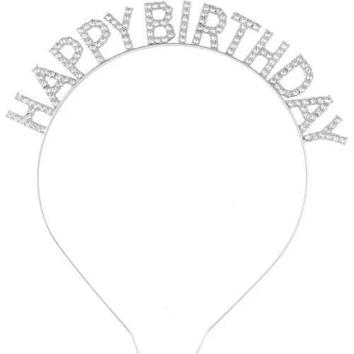 Gümüş Kristal Taşlı Happy Birthday Tacı ürün görseli 1