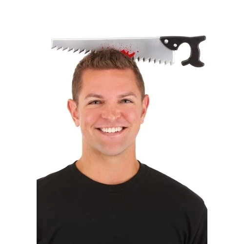 Kafaya Saplanmış Halloween Kanlı Testere Şaka Tacı - Resim 2
