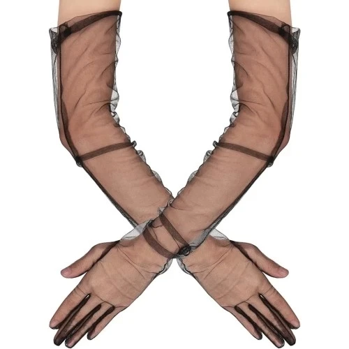 Uzun Boy Likralı Siyah Yetişkin Mega Tül Eldiven ürün görseli 1