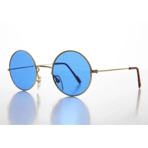 Yuvarlak Cam John Lennon Tarzı Gold Çerçeveli Mavi Gözlük ürün görseli 1