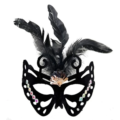 Siyah Süet Tüylü Kelebek Figür Parti Maskesi ürün görseli 1