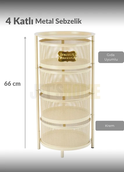 4 Katlı Sebzelik Açılır Metal Patates Soğan Sepeti Paslanmaz Meyvelik Organizer Sepet Krem - 3