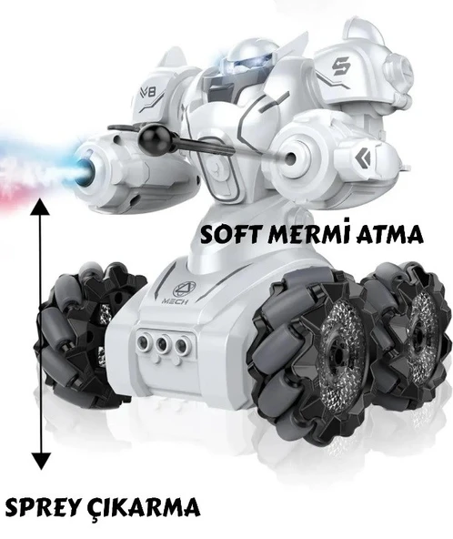Kumandalı Işıklı Mermi Ve Buhar Atan Full Fonksiyon Robot Araba - 2