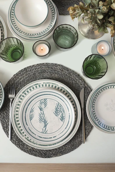 Keramika Green Leaf Yemek Takımı 24 Parça 6 Kişilik 22634-35-38-40 - Resim 3