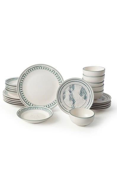 Keramika Green Leaf Yemek Takımı 24 Parça 6 Kişilik 22634-35-38-40 - Resim 5