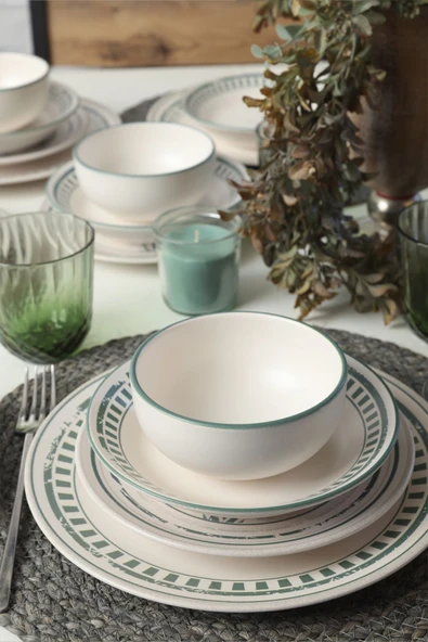Keramika Green Leaf Yemek Takımı 24 Parça 6 Kişilik 22634-35-38-40 - Resim 2