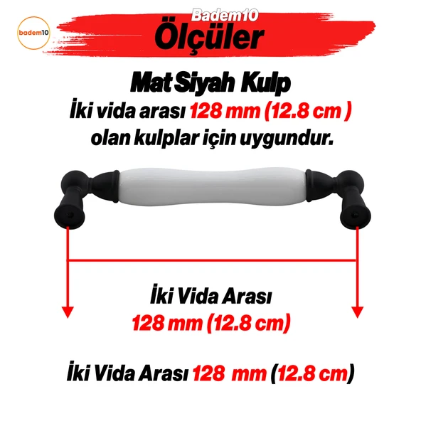 Domaniç Porselen Mat Siyah Kulp 128 mm Mobilya Çekmece Mutfak Dolabı Dolap Kapak Kulplar Kulb Kulp - Resim 2