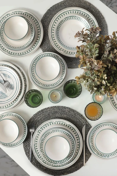 Keramika Green Leaf Yemek Takımı 24 Parça 6 Kişilik 22634-35-38-40 ürün görseli