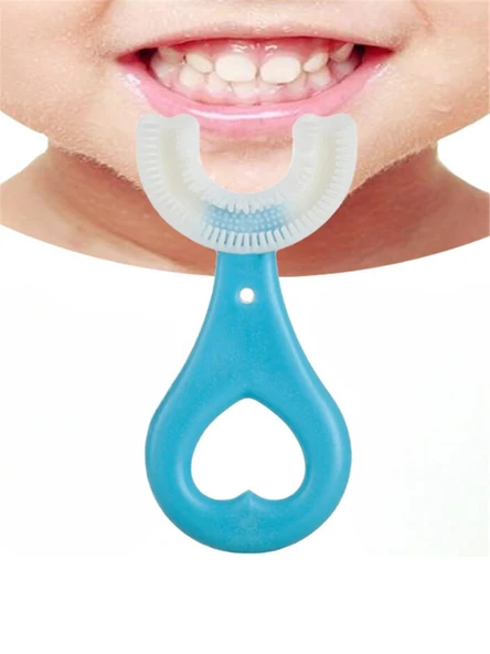 Çocuk Diş Fırçası U Şeklinde Pratik Bebek Diş Fırçası Saplı 2-6 Yaş PEMBE 360 Derece Dönebilen - 4