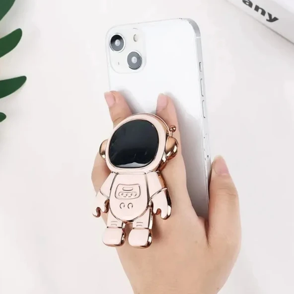 Pembe Masa Üstü Sevimli Astronot Standı Telefon Tutucu Yapışkan Özelliği Telefon Kılıfına Yapıştırılabilir - 4