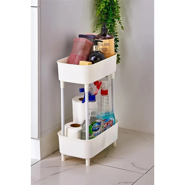 İki Katlı Raf Çok Amaçlı 2 Katlı Evye Altı Düzenleyici Dolap İçi Tezgah Altı Banyo Mutfak Organizer - 4