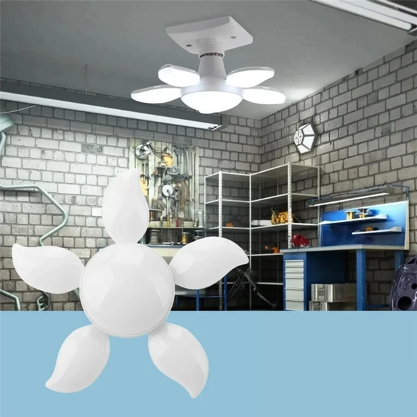 Dekoratif Pervane 5 Kollu 36W LED Ampul Katlanır Kanatlı Beyaz Renk Aydınlatma Tasarruflu Işık - 3