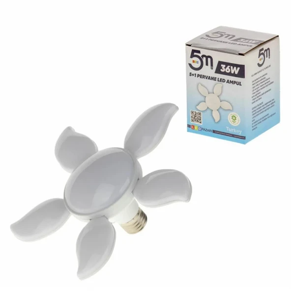 Dekoratif Pervane 5 Kollu 36W LED Ampul Katlanır Kanatlı Beyaz Renk Aydınlatma Tasarruflu Işık - 6